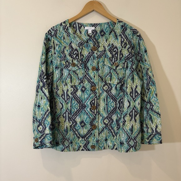 Charter Club Tops - Charter Club Womens Linen Shacket XL Ikat Print Short Boho Resort Coastal Beach